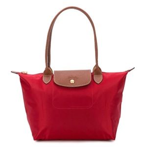 Red small Longchamp Le Pliage Nylon Shoulder Tote